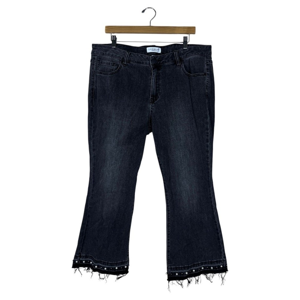 Lane Bryant Mid-Rise Super Stretch Kick Boot Faded Black Pearl Hem Jeans Size 18